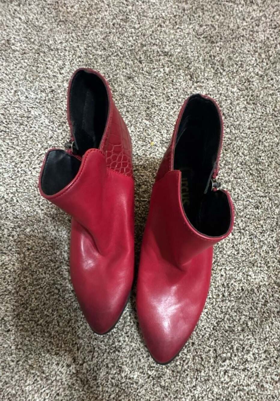 Circus by Sam Edelman Red Croc-Embossed Ankle Booties with Gold Hardware